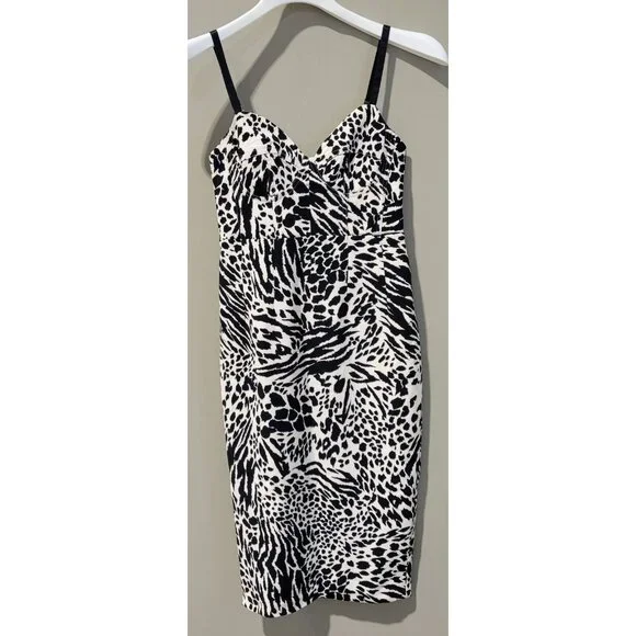 Sergio Hudson Size XXS Black & White Animal Print Bustier Sleeveless Midi Dress - Picture 2 of 8